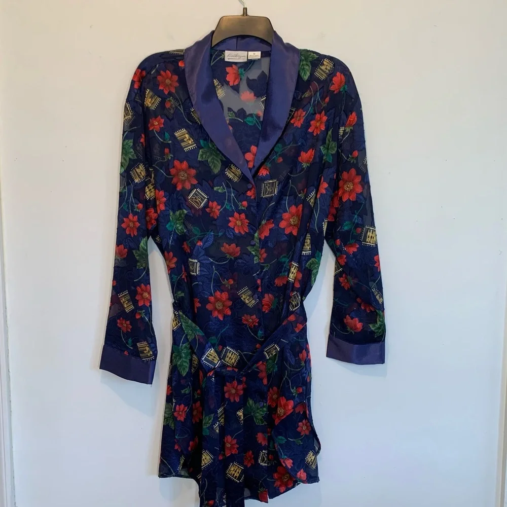 Kathryn Dark Florals Whimsigoth Semi Sheer Short Robe